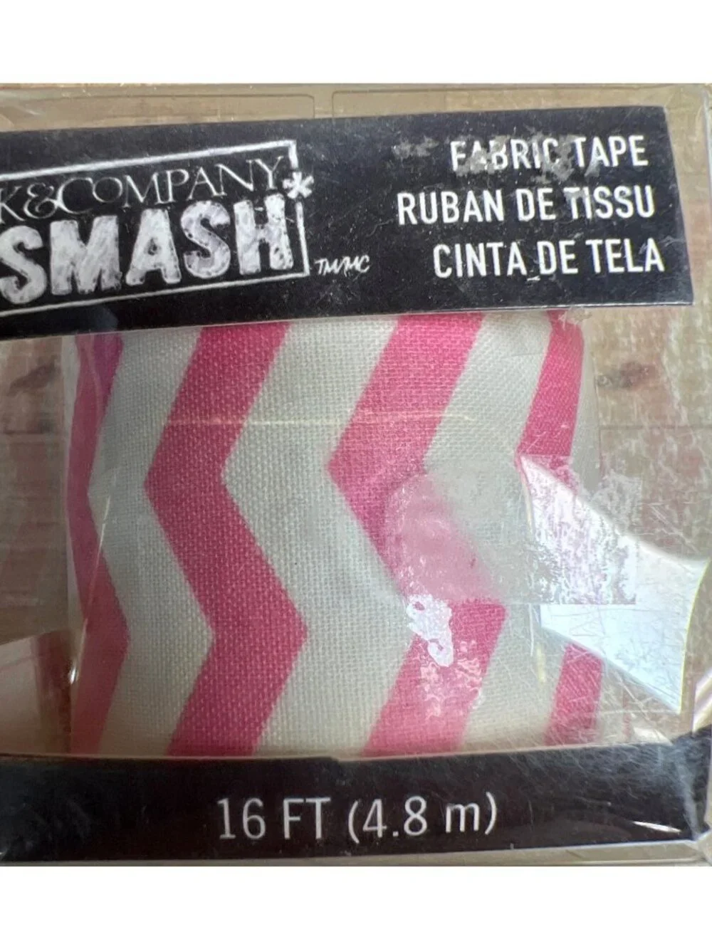 K&Company Smash Pink & White Zigzag Fabric Tape 16 Ft (4.8 M) For DIY Crafts